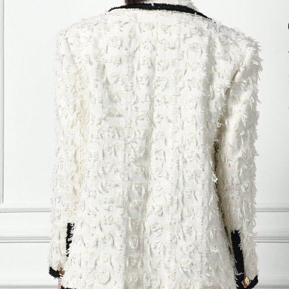 Apricot Preppy Women's Textured Color Block Tweed Jacket - Picture 3 of 4